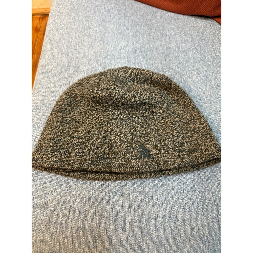 The North Face Reversible Beanie Heather Brown Black Fleece Winter Hat Logo